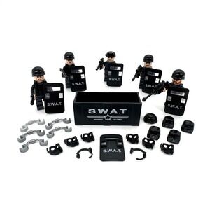 Battle Brick SWAT Police Minifigure Lot Weapons Shields Equipment Bin Custom